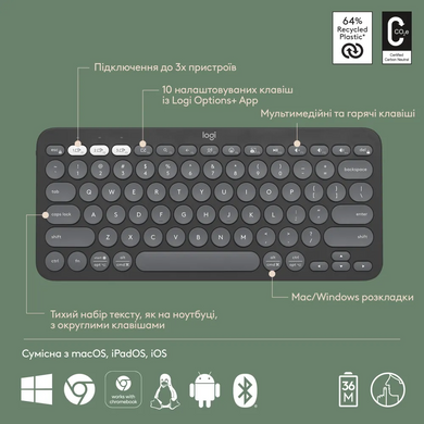 Клавіатура Logitech K380s Pebble Keys 2 Tonal Graphite (L920-011851) [204070]