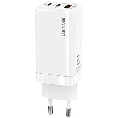 Мережевий зарядний пристрій Usams US-CC110 (1USB, 2USB Type-C) 65W PD + QC3.0 White + кабель USB-C - Lightning (MTXLOGTL02) [603255]