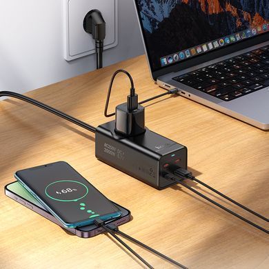 Мережевий подовжувач HOCO NS9 Wisdom 1-position (PD67W/3C1A) desktop socket (EU/GER) (2 m) Black (6942007638494) [802785]