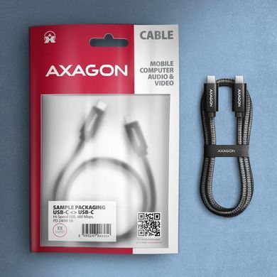 Кабель AXAGON USB-C-USB-C 2.0, 2м, PD 240W 5A, Чорний (BUCM2-CM20AB) [503008]