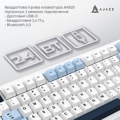 Клавіатура бездротова Ajazz AK820 Max Plus Day Dream Switch White (AK820MAX-DD-BWD) [612718]