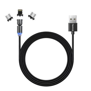 Кабель ColorWay USB - Lightning + micro USB + USB Type-C (M/M), Magnetic Rotation 540&deg;, 2.4 А, 1 м, Black (CW-CBUU037-BK) [603811]