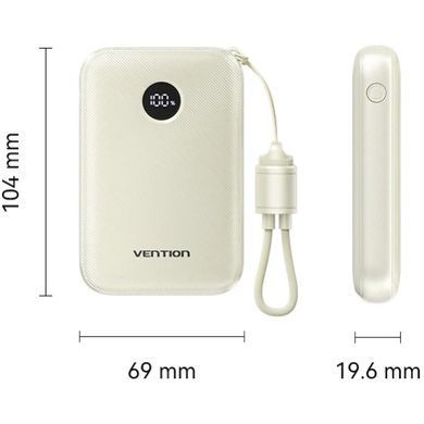 УМБ Vention 10000mAh 22,5W Fast Charging, USB-A, 2xUSB-C Beige (FKAN0-C) [404535]