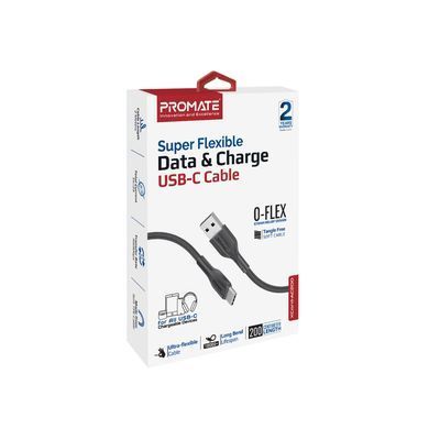 Кабель Promate xCord-AC200 USB - USB Type-C (M/M), 2 м, Black (xcord-ac200.black) [604387]