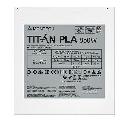 Блок живлення ATX 850W TIX0124 MONTECH (TITAN PLA 850) [501892]
