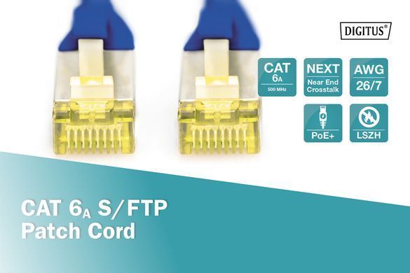 Патч-корд DIGITUS CAT 6a S-FTP, 1м, AWG 26/7, Cu, LSZH, синій (DK-1644-A-010/B) [109882]
