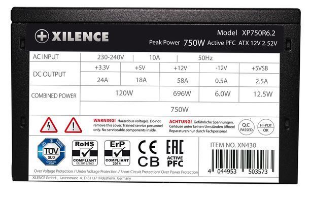 БЖ 750W Xilence Performance C+ 120mm, 80+ White, Bulk (XP750R6.2_Bulk) [402878]