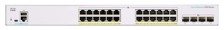 Cisco Комутатор CBS250 Smart 24-port GE, PoE, 4x10G SFP+ (CBS250-24P-4X-EU)