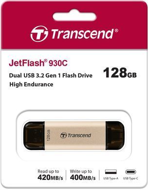 Накопичувач Transcend 128GB USB 3.2 Type-A + Type-C JetFlash 930 R420/W400MB/s Чорний (TS128GJF930C) [109025]