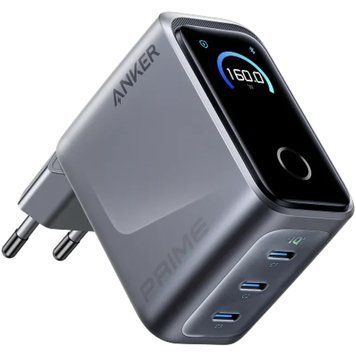 Мережевий зарядний пристрій Anker GaN Prime Charger 160W, 3xUSB-C, Display Silver (A2687341) [618381]