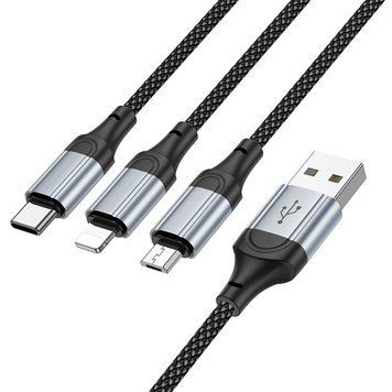 Кабель HOCO X102 Fresh 3-in-1 charging data cable (iP+Micro+Type-C) Black (6942007608794) [803602]