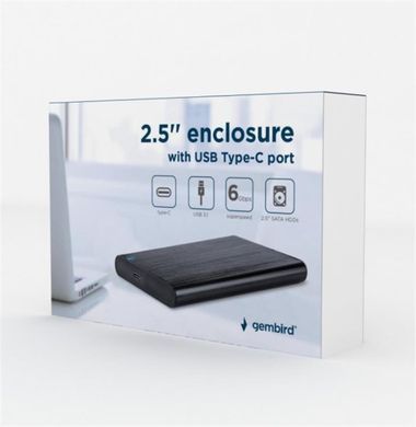 Зовнішня кишеня Gembird SATA HDD 2.5", USB 3.1, алюміній, Black (EE2-U3S-6) [608517]