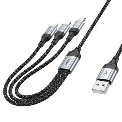 Кабель HOCO X102 Fresh 3-in-1 charging data cable (iP+Micro+Type-C) Black (6942007608794) [803602]