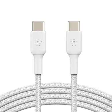 Кабель USB-C > USB-C заряджання/синхронізації Belkin 1м, 60Вт, Type-C, плетений, білий (CAB004BT1MWH) [108659]