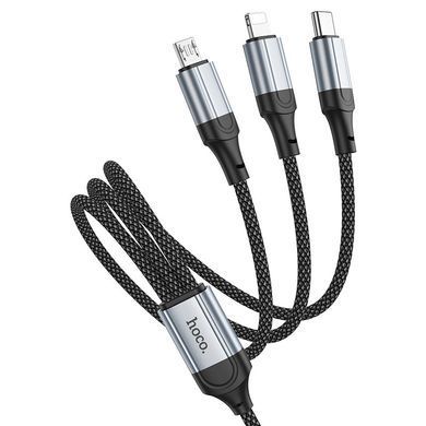 Кабель HOCO X102 Fresh 3-in-1 charging data cable (iP+Micro+Type-C) Black (6942007608794) [803602]