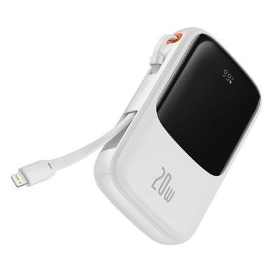 Зовнішній акумулятор Baseus Qpow Pro Digital Display Fast Charge Power Bank 10000mAh 20W iP Edition White（With: Simple charging cable Type-C 3A 0.3m W (PPQD060002) [806522]