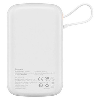 Зовнішній акумулятор Baseus Qpow Pro Digital Display Fast Charge Power Bank 10000mAh 20W iP Edition White（With: Simple charging cable Type-C 3A 0.3m W (PPQD060002) [806522]