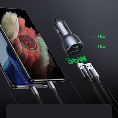Автомобільний зарядний пристрій Ugreen CD213 (2xUSB 36W (USB-A) QC 4.0 Gray (10144) [603192]