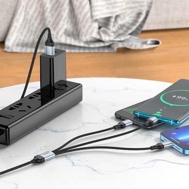 Кабель HOCO X102 Fresh 3-in-1 charging data cable (iP+Micro+Type-C) Black (6942007608794) [803602]
