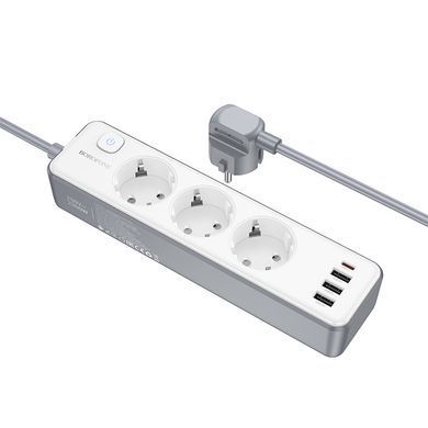 Мережевий подовжувач BOROFONE BAC9 Power 3-position socket(PD20W/1C3A)(EU/GER)(L=2M) White (6941991116650) [802786]