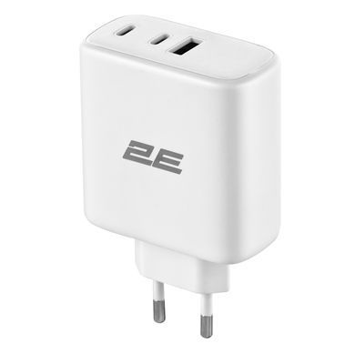 Зарядний пристрій мережевий 2E 65Вт GaN 2хUSB-C/USB-A, PD/QC, білий (2E-WC3USB65W-W) [108361]