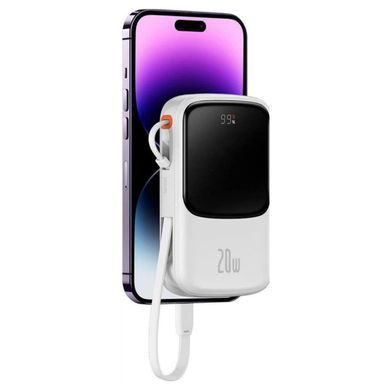 Зовнішній акумулятор Baseus Qpow Pro Digital Display Fast Charge Power Bank 10000mAh 20W iP Edition White（With: Simple charging cable Type-C 3A 0.3m W (PPQD060002) [806522]