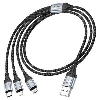 Кабель HOCO X102 Fresh 3-in-1 charging data cable (iP+Micro+Type-C) Black (6942007608794) [803602]