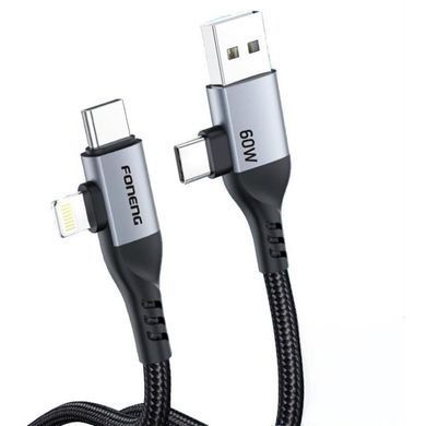 Кабель Foneng X92 4-in-1 (60W) USB/USB-C - USB-C/Lightning (M/M), 1 м, Black (X92-CA-FIO) [604105]