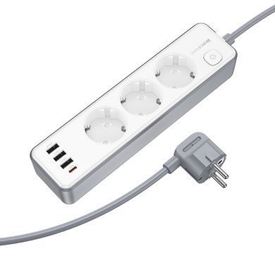 Мережевий подовжувач BOROFONE BAC9 Power 3-position socket(PD20W/1C3A)(EU/GER)(L=2M) White (6941991116650) [802786]