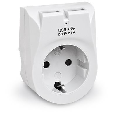 Мережевий зарядний пристрій з розеткою REAL-EL CS-25 (2USB, 2.1A) White (EL123160006) [603050]