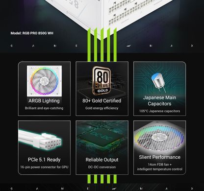 Блок живлення GAMEMAX (RGB PRO 850G WH) [304299]