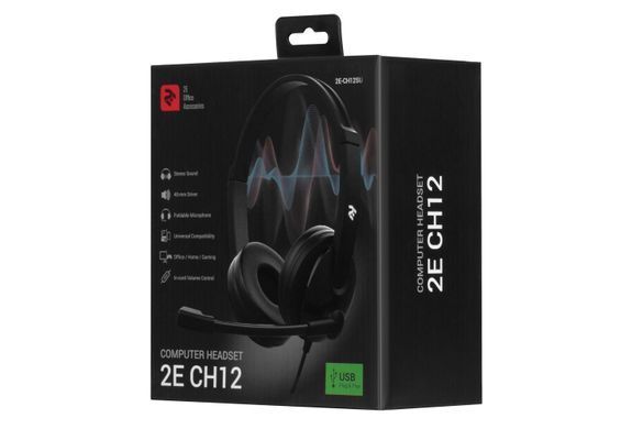 Гарнітура ПК стерео On-ear 2E CH12 USB, omni-mic, 2м, чорний (2E-CH12SU) [107154]