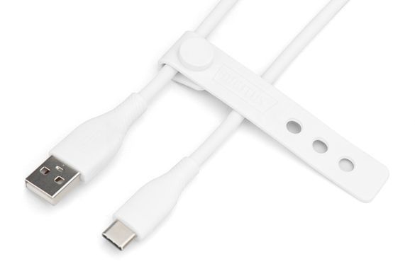 Кабель DIGITUS USB-A > USB-C заряджання/синхронізації, USB 2.0, 60W, силіконовий, 1м, білий (AK-300340-010-W) [108613]
