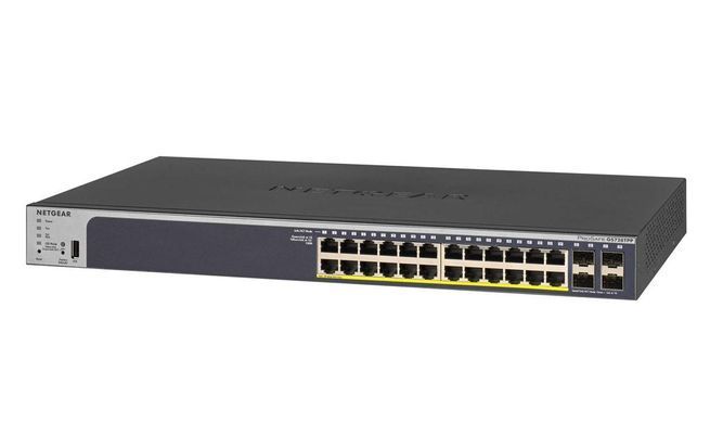 Комутатор NETGEAR GS728TPP 24xGE PoE, 4xSFP, 384Вт, Керований L2 (GS728TPP-200EUS) [14995]