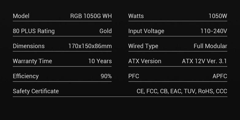 Блок живлення GAMEMAX (RGB 1050G WH) [304235]