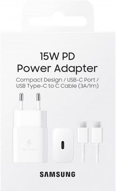 Мережевий зарядний пристрій Samsung 15W (1USBx3A) White + кабель Type-C (EP-T1510XWEGRU) [603129]