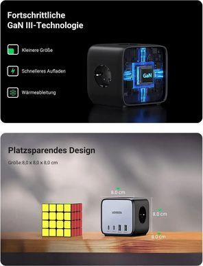Мережевий зарядний пристрій UGREEN CD268 65W DigiNest Cube (2C2A) (UGR-60113) [803349]
