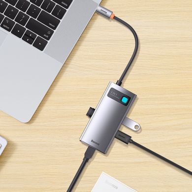 USB-хаб Baseus Metal Gleam Series 4-in-1 Multifunctional Type-C HUB Docking Station Gray （Type-C to USB3.0*3+RJ45*1） (WKWG070113) [802736]