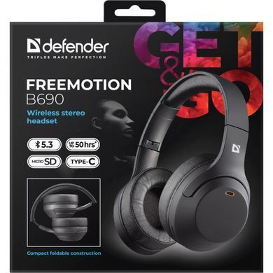 Гарнітура Defender FreeMotion B690, Bluetooth+3,5мм, Black (63690) [401949]