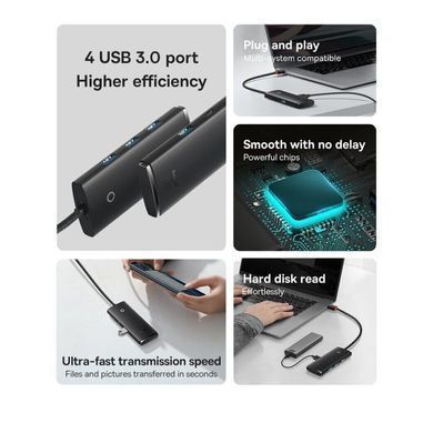 Концентратор Baseus USB 3.0 4xUSB 2.0m black (WKQX030201) [803577]