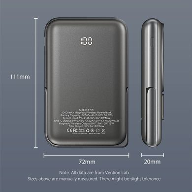 УМБ Vention Magnetic Wireless 10000mAh 20W PD USB-C In/Out, QI-15W Black (FHNB0) [404537]