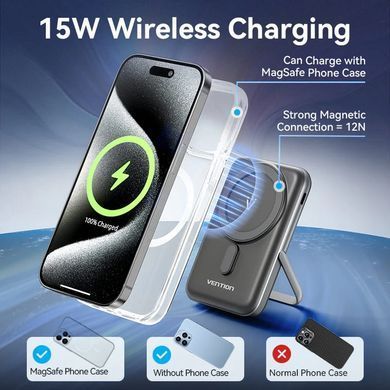УМБ Vention Magnetic Wireless 10000mAh 20W PD USB-C In/Out, QI-15W Black (FHNB0) [404537]