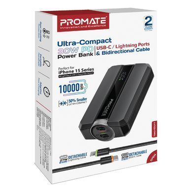 Універсальна мобільна батарея Promate Neo-10Uni 10000mAh 30W Black (neo-10uni.black) [603483]