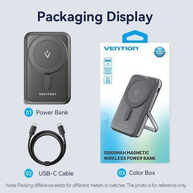 УМБ Vention Magnetic Wireless 10000mAh 20W PD USB-C In/Out, QI-15W Black (FHNB0) [404537]