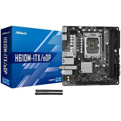 Материнська плата ASRock (1700/H610, 2*DDR4, PCIex16, HDMI/DP/eDP, 4xSATAІІІ, M.2, GLan, 7.1ch, miniITX) (H610M-ITX/eDP) [402690]