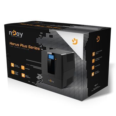 Джерело безперебійного живлення NJOY Horus Plus 1000 (PWUP-LI100H1-AZ01B), Lin.int., AVR, 4 x евро, USB, LCD, пластик (Horus Plus 1000 USB) [610747]