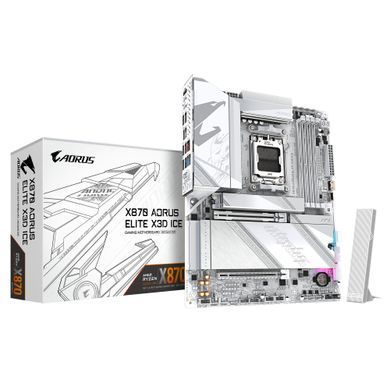 Материнська плата GIGABYTE X870 A ELITE X3D ICE sAM5 X870 4xDDR5 M.2 HDMI DP Wi-Fi BT ATX білий (X870_A_ELITE_X_ICE) [112347]