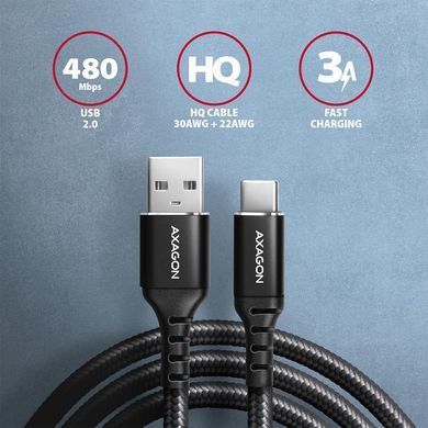 Кабель USB-C TO USB2.0 1M BLACK AXAGON (BUCM-AM10AB) [503610]