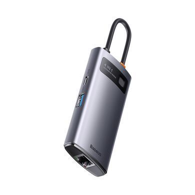 USB-хаб Baseus Metal Gleam Series 4-in-1 Multifunctional Type-C HUB Docking Station Gray （Type-C to USB3.0*3+RJ45*1） (WKWG070113) [802736]