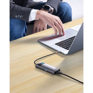 USB-хаб Baseus Metal Gleam Series 4-in-1 Multifunctional Type-C HUB Docking Station Gray （Type-C to USB3.0*3+RJ45*1） (WKWG070113) [802736]